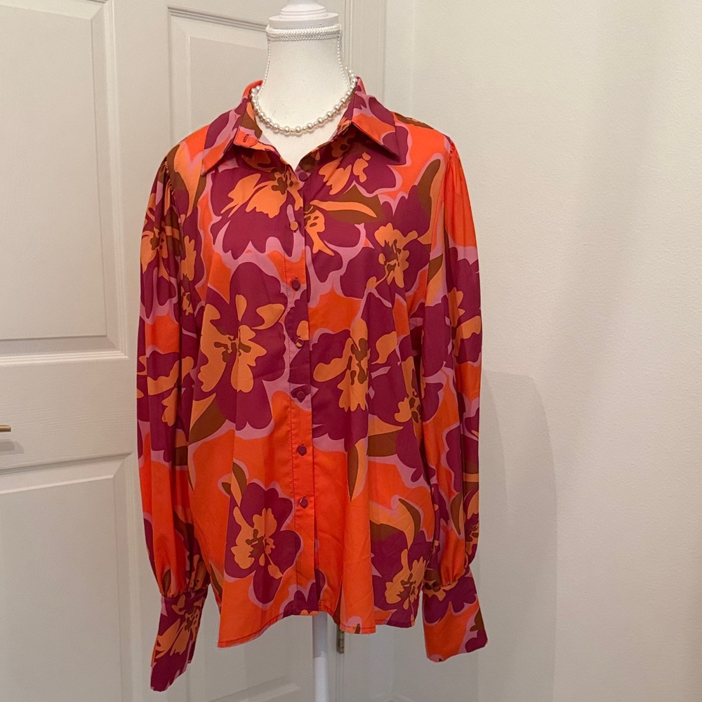 Flouncy Koandaily Floral Orange and Purple Women’s Blouse